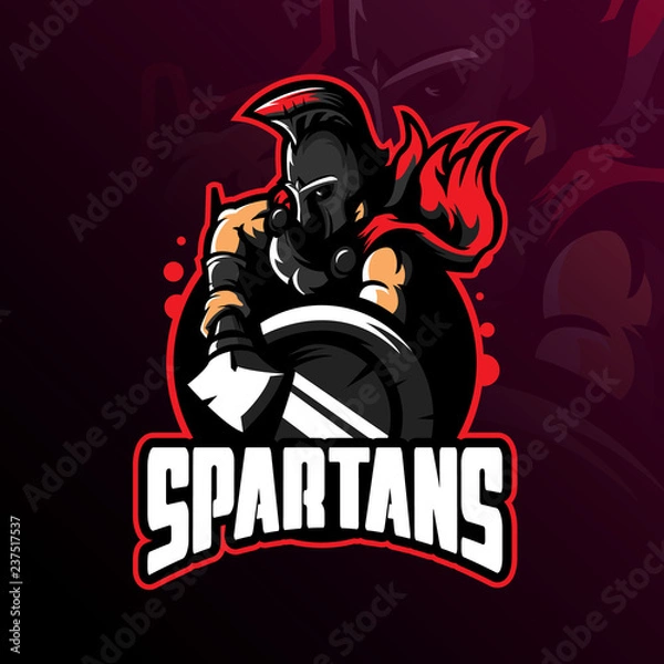 Fototapeta spartan mascot logo design vector with modern illustration concept style for badge, emblem and tshirt printing. spartan illustration with shield and spear.