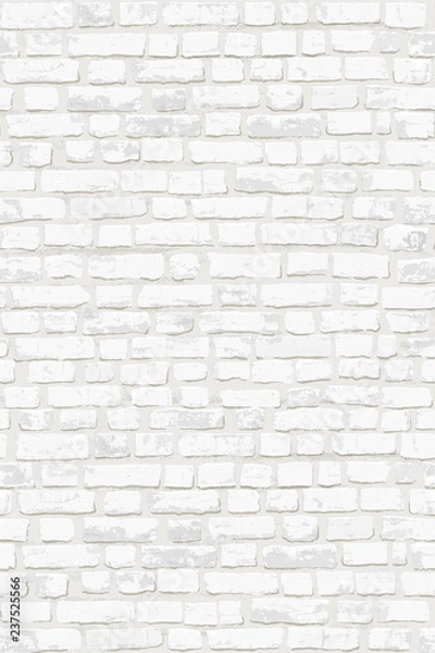 Fototapeta Photorealistic vector illustration of white old brick wall. Vertical. Hand drawn, no tracing.