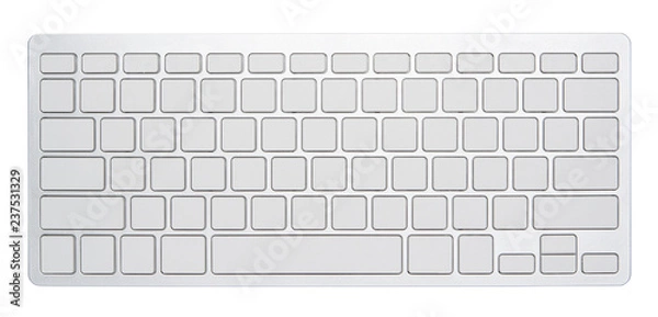 Fototapeta Blank silver computer keyboard, with empty 78 keys for your idea, isolated on white background.