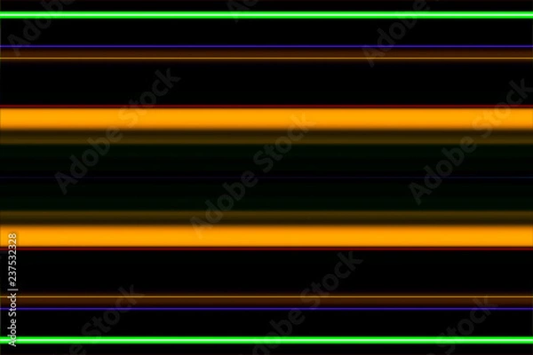 Fototapeta Color lines from neon lights on black background. Identically horizontal lines on the dark background.