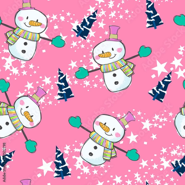 Fototapeta cute snowman seamless pattern