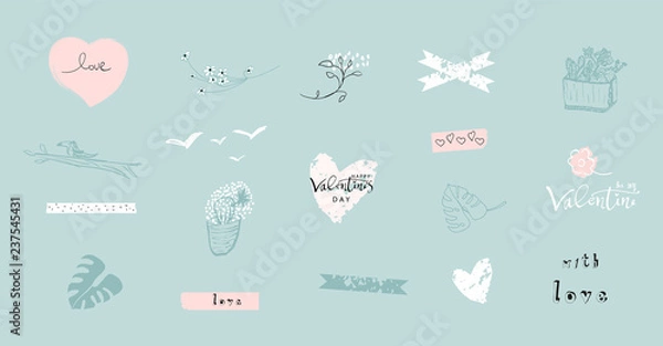 Fototapeta Valentine s Day Set of Lovely Abstract Hand Drawn decorative elements.