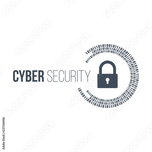 Fototapeta abstract technology concept cyber security with lock and digital binary circles around it. Vector illustration isolated on white background.