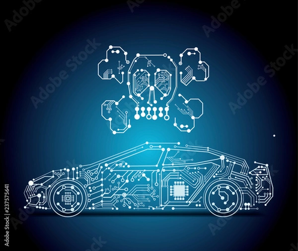 Obraz autonomous driving with e-car - circuit board