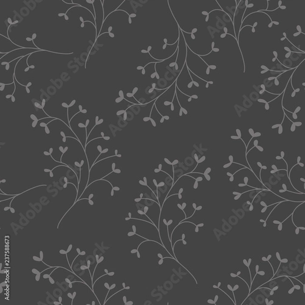 Fototapeta Black seamless vector pattern with heart leaf branches