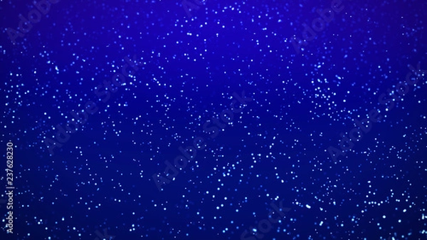 Fototapeta Blue falling white snow glitter particles computer generated blur background