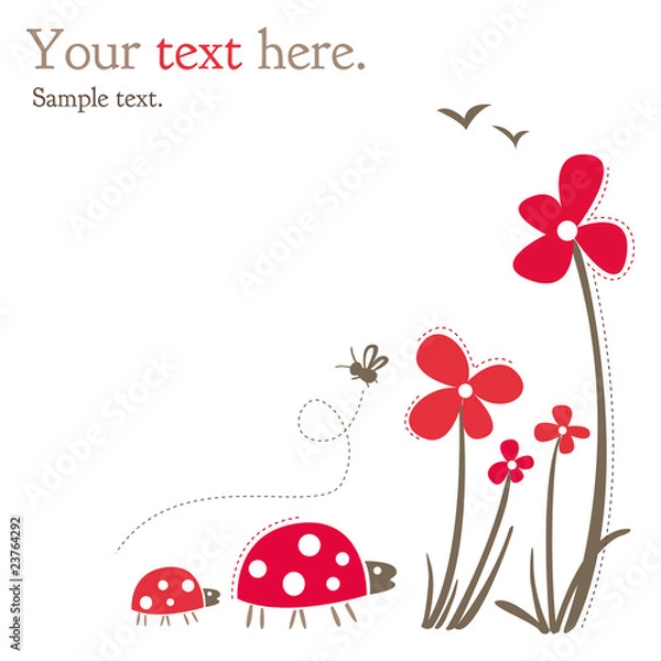 Fototapeta Carte avec coccinelles et fleurs, vecteur