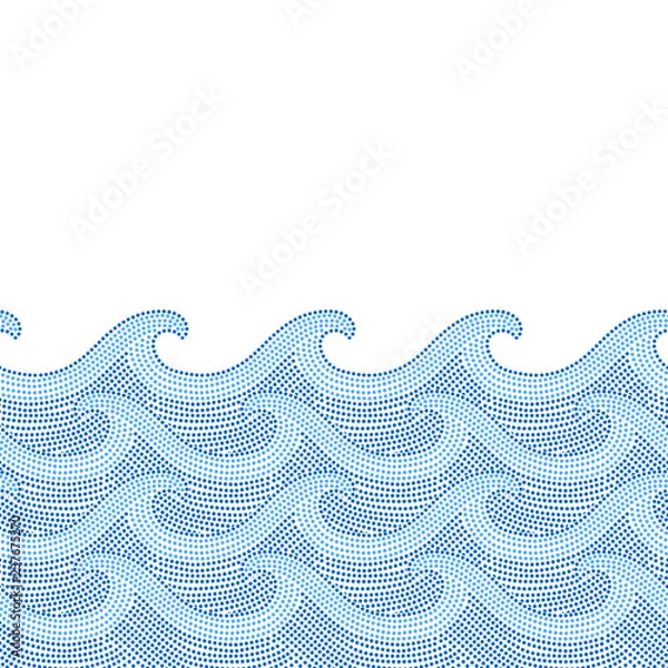 Obraz Blue and white doted ocean waves seamless border, vector