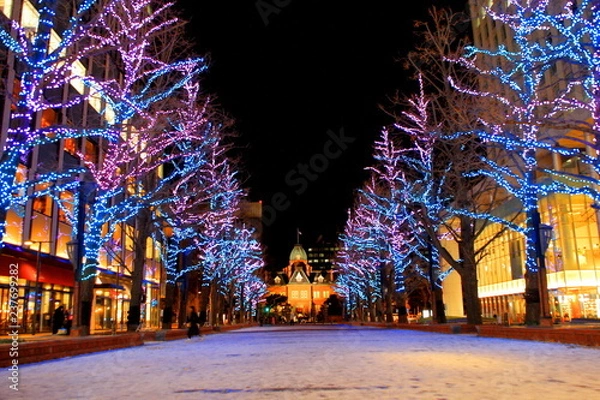 Obraz 北海道、札幌市 、北3条広場akapuraのホワイトイルミネーションの風景、