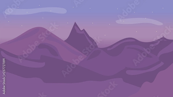 Fototapeta Landscape with mountains and stars. Scenery vector illustration.