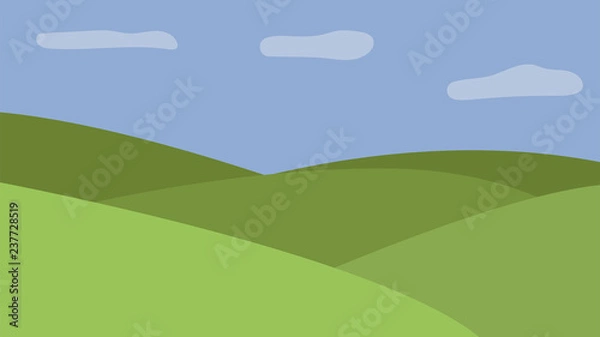 Fototapeta Landscape with hills and clouds. Scenery vector illustration.
