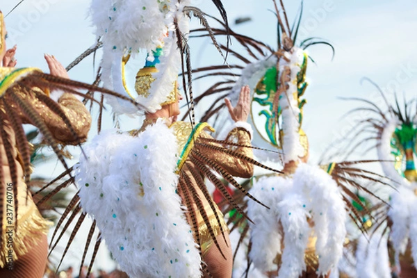 Fototapeta Carnival. gGroups and costumed characters, parade through the streets of the city