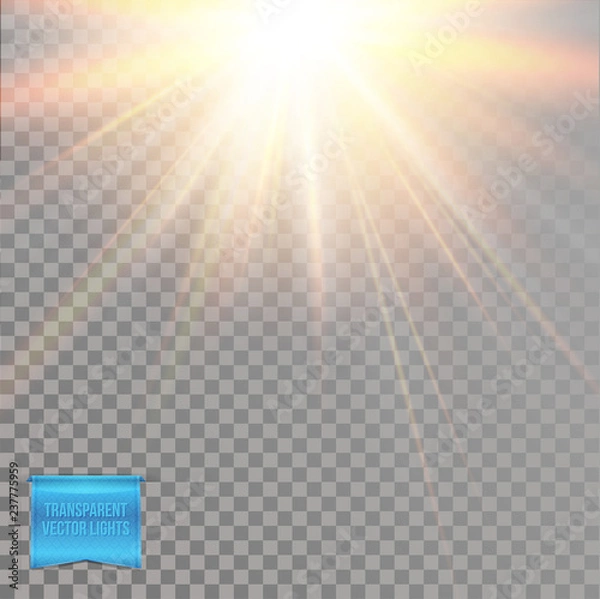 Fototapeta Abstract light effects of glowing warm yellow sun, star burst.