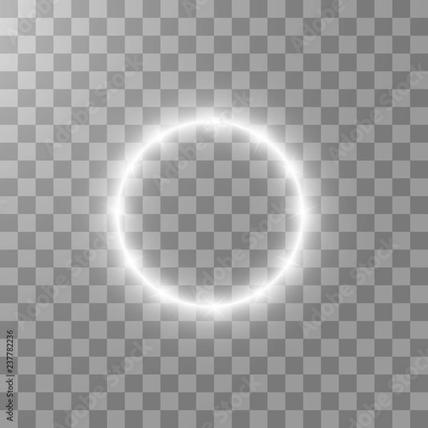 Fototapeta Vector light ring. Round shiny frame with lights dust trail particles isolated on transparent background.