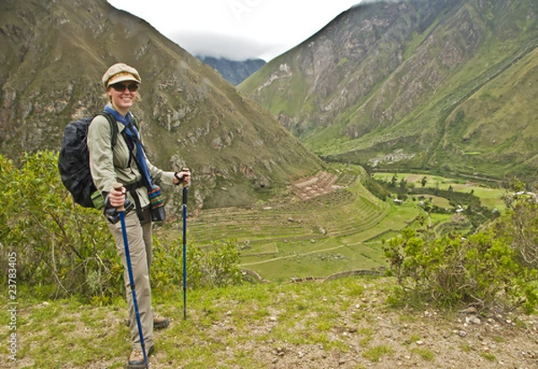 Obraz Female hiker on the Inka Trail in Peru.
