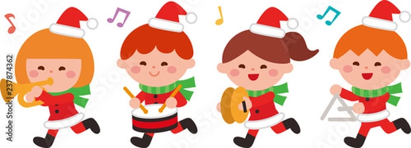Obraz クリスマス素材、音楽を演奏する子供達、ベクターイラスト素材