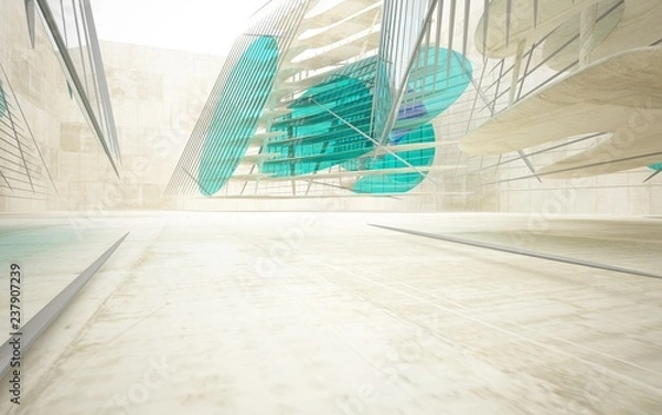 Fototapeta Empty dark abstract glass turquoise and concrete smooth interior. Architectural background. 3D illustration and rendering