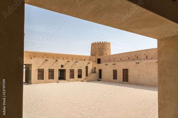 Fototapeta Inside old Al Zubara Fort (Az Zubarah Fort), historic Qatari military fortress built from coral rock and limestone and cemented with a mud mortar