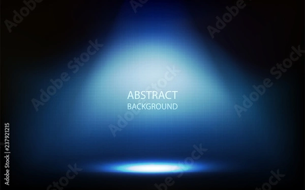 Fototapeta Abstract background, blue spotlight in room, grid wall with digital technology vector illustration