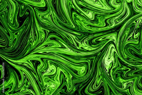 Fototapeta Liquify Abstract Pattern With UFO Green And Black Graphics Color Art Form. Digital Background With Liquifying Poisonous UFO Green Flow.