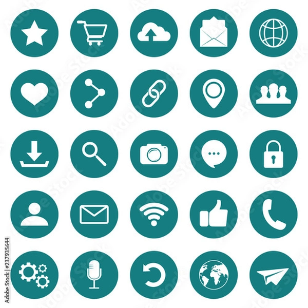 Fototapeta SOCIAL ICON. Web icons. Popular round social media icons. Simple set of vector icons