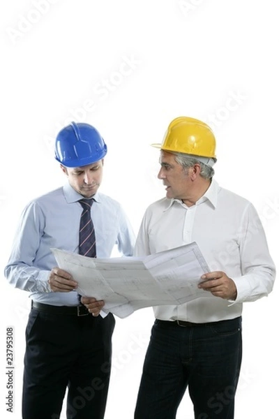 Fototapeta engineer architect two expertise team plan hardhat