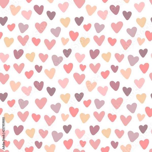 Fototapeta Wzór ręcznie rysowane serca w kolorach różu, fioletu i beżu. Grafika wektorowa na Walentynki, kochanków, wydruki, ubrania, tekstylia, karty, święta, dzieci, chrzciny, papier do pakowania.