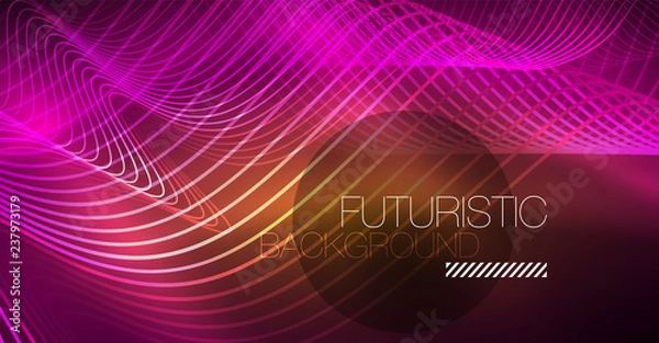 Fototapeta Abstract shiny glowinng color wave design element on dark background - science or technology concept