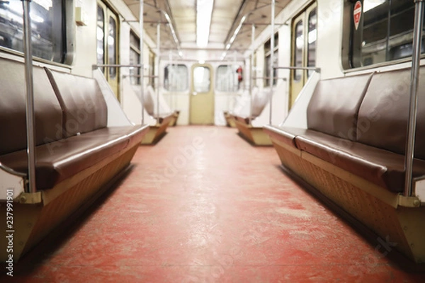 Obraz Subway car with empty seats. Empty subway.