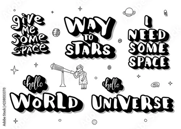 Fototapeta Set of handwritten space quotes. Vector lettering.