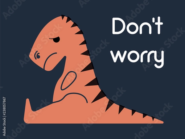 Fototapeta orange dinosaur sitting tyrannosaurus sad with short arms on a dark blue background with the text do not worry