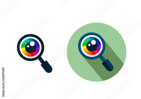 Fototapeta Analysis icon, magnifier search glass with eye flat vector