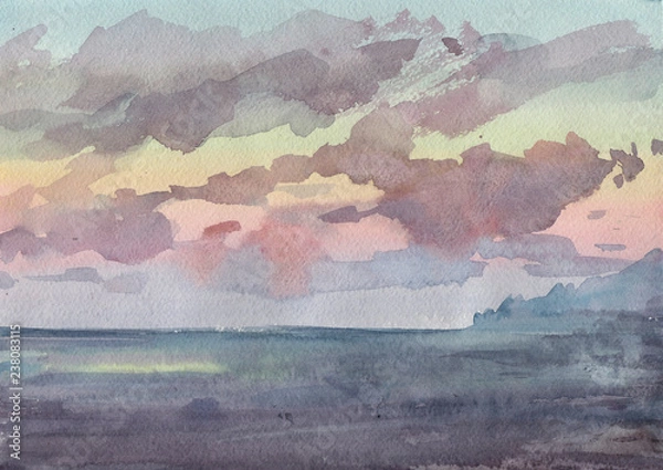 Obraz Clouds at the sea pink sunset 