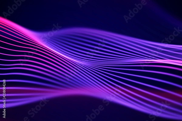 Fototapeta 3D Sound waves, visual audio equalizer. Big data abstract visualization. Neon bright sound waves. Digital technology concept: virtual landscape. Modern background. EPS 10 vector illustration.
