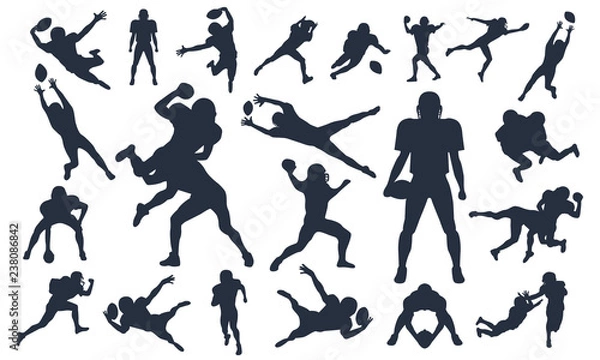 Fototapeta Silhouettes set American Football Players, vector pack, various pose set, super bowl, American football player vector illustration collections