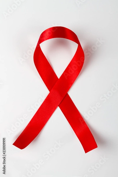 Fototapeta Red bow ribbon on white background