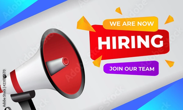 Fototapeta We are hiring banner with megaphone. Join our team