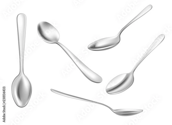 Obraz Set of realistic metal spoons