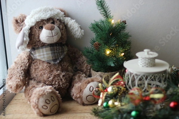 Fototapeta teddy bear with gift
