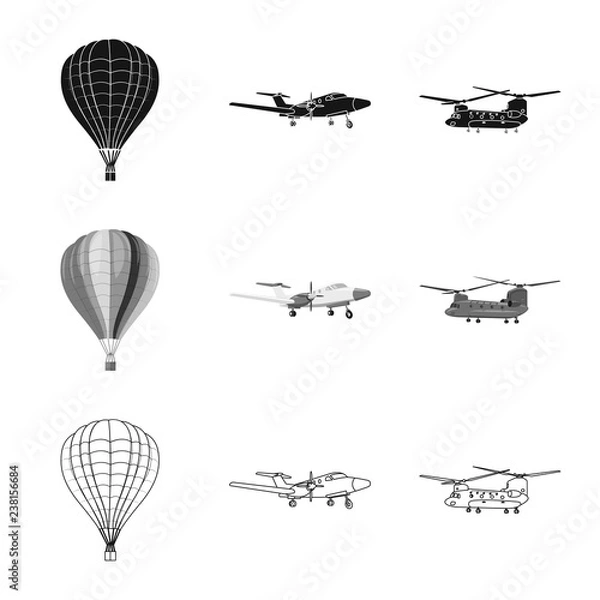 Fototapeta Vector illustration of plane and transport icon. Collection of plane and sky stock vector illustration.