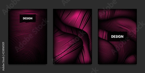 Fototapeta Wave. Abstract Geometry. Cover Design Templates Set with 3d Effect. Vibrant Gradient with Wavy Lines. Trendy Pink Modern Illustration with Distortion. Vector Wave for Brochure, Business, Poster, Book.