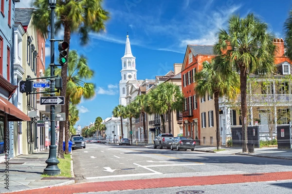Fototapeta St. Michaels Church and Broad St. in Charleston, SC