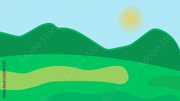 Fototapeta Landscape with hills and sky. Scenery vector illustration.