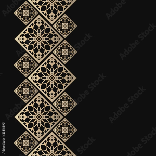 Obraz Golden frame in oriental style. Seamless border for design. Eastern background. Islamic card with place for text.