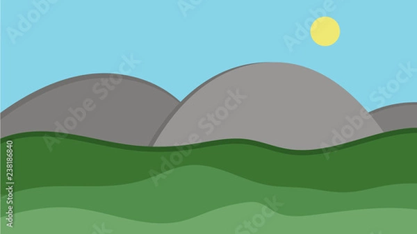 Fototapeta Landscape with hills, mountains and sky. Scenery vector illustration.