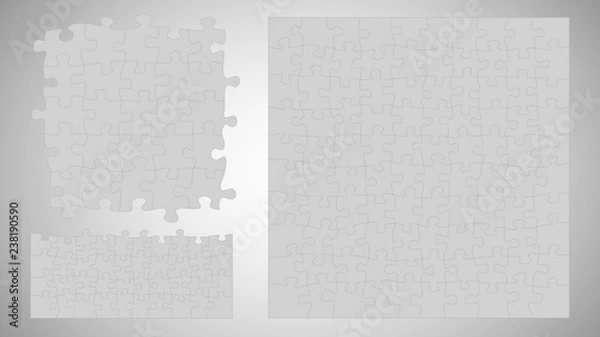 Fototapeta Set of three gray jigsaw puzzle vector background.