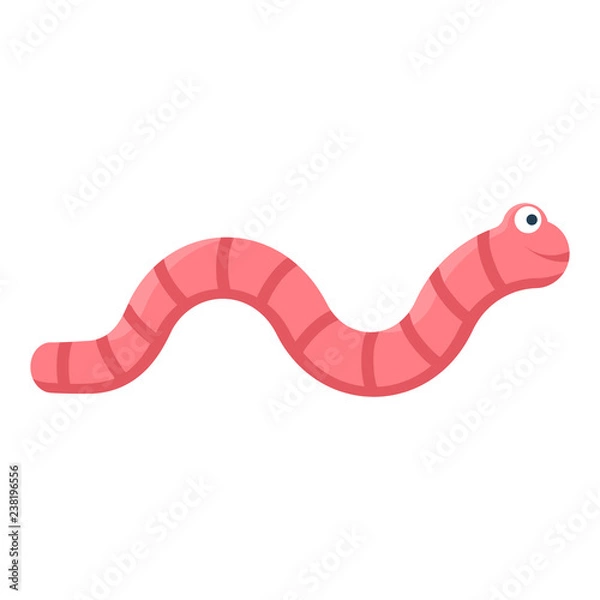 Obraz Worm icon. Smiling cartoon earthworm. Vector illustration flat design. Isolated on white background. Invertebrate crawling creature.