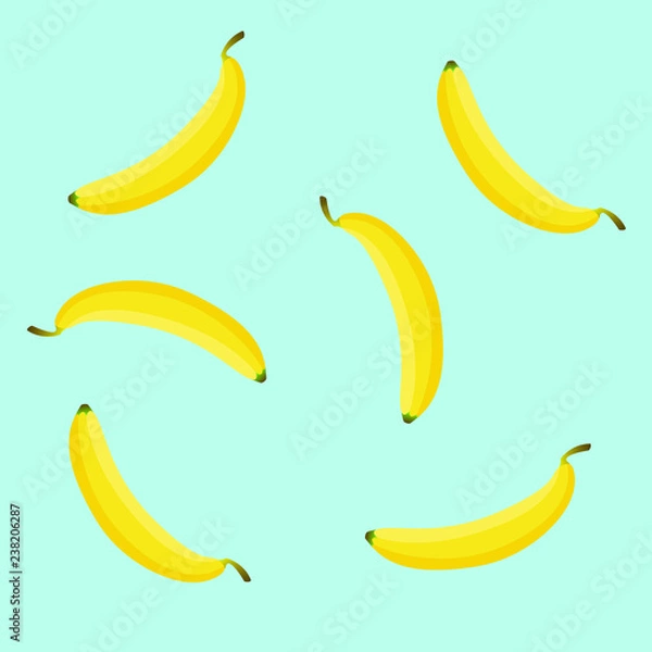 Obraz Banana pattern on blue light background. Vector background with yellow bananas. Fresh bananas.
