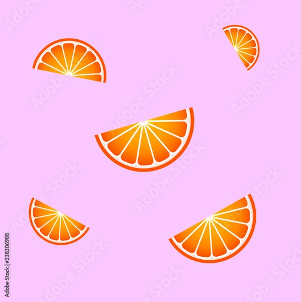 Fototapeta Orange pattern on pink light background. Vector background with cure oranges. Fresh Oranges slices.