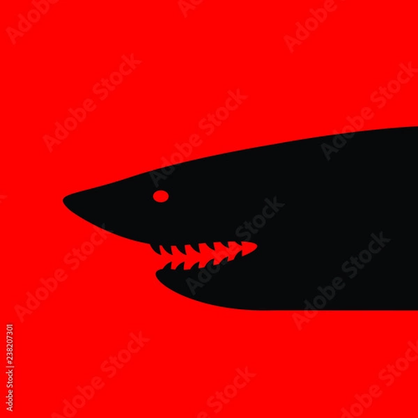 Fototapeta Vector illustration in flat style, Shark with open mouth and sharp teeth. 